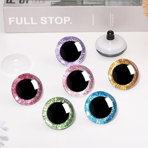 MUCUNNIA 96pcs 25mm 3D Glitter Plastic Safety Eyes for Amigurumi Trapezoid Craft Crochet Doll Eyes with Washers Stuffed Animal Eyes for DIY of Puppet, Bear Plush Animal Halloween Decorations(6 Colors) thumbnail 6