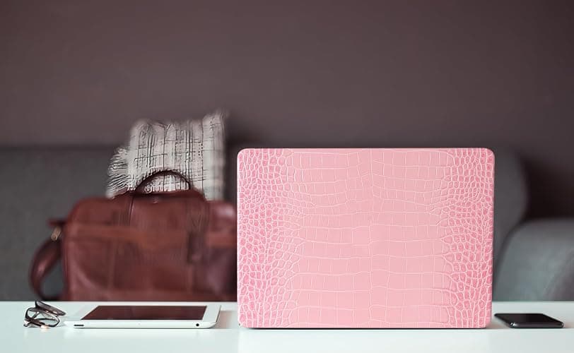 KEROM Compatible with Crocodile MacBook Air 13 inch Case 2021 2020 2019 2018 M1 A2337 A2179 A1932, Textured Elegant Luxury Aligator Skin Snakeskin PU Leather Hardshell Case & Keyboard Cover, Pink thumbnail 4