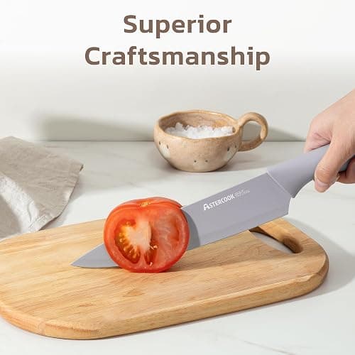 Astercook Knife Set, 13 Pieces Kitchen Knives Set with Healthy Anti-Rust Coating, Dishwasher Safe, Stainless Steel Chef Knife Sets with 6 Blade Guards, Perfect Holiday Gifts for Kitchen Morandi thumbnail 8