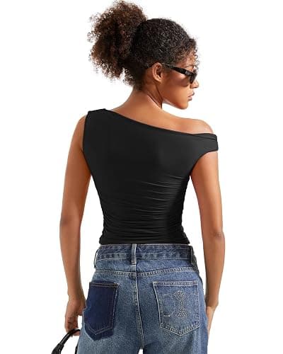 SUUKSESS Women Off Shoulder Tops Sleeveless Shirts Y2K Going Out Crop Tank Top thumbnail 3