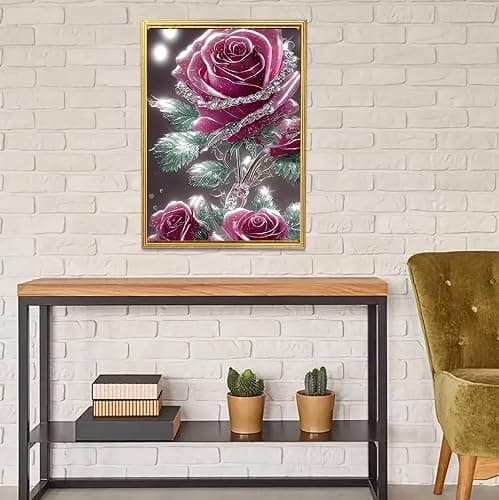 JFYHAB Shining Rose Diamond Art Kits for Adults-Pink Rose Diamond Art Kits for Adults, 5D Diamond Art of Pink Flower，DIY Full Drill Diamond Painting Gem Art and Crafts,Home Wall Decor 12x16 Inch thumbnail 9