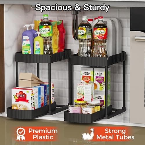 Ukeetap Multi-Purpose Pull-Out Storage Organizers, Under Sink/Cabinet Organizers and Storage for Bathroom & Kitchen, Black, 12.8 Inches, 2 Packs thumbnail 3