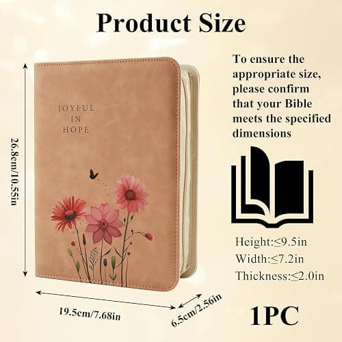Bible Cover Case for Women,PU Leather Bible Case,Church Bible Bag Carrying Case Accessories Study Supplies with Zippered Pocket(Floral Pattern, 10.5 x 7.6 x 2.1 inches) thumbnail 3
