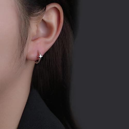 Reffeer 925 Sterling Silver Star Huggie Earrings for Women Teens Star Hoop Earrings Hypoallergenic thumbnail 2