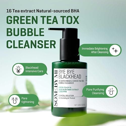 SOME BY MI Bye Bye Blackhead 30 Days Miracle Green Tea Tox Bubble Cleanser – 4.23oz, 120g – Korean Face Wash & Bubble Face Mask – Daily Blackhead-Removing Pore Minimizer for Face – Korean Skin Care thumbnail 2