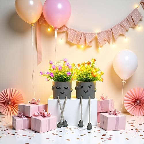 Cute Fake Plants, Flower Pots with String Lights, Fake Plants Artificial For Desk Décor, Office Decor for Women, Shelf Decor for Gift, Bathroom Small Plants Decoration, Mini Plants Window Sill Decor thumbnail 5