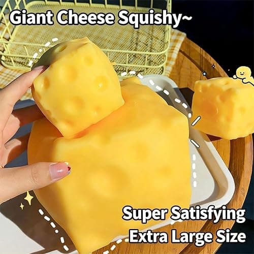 Giant Cheese Squishy – Slow Rising Sensory Fidget Toy, Jumbo Squeeze Cheese Cube for Stress Relief, Soft Hand Squeeze Toys, Portable Calming Gift for Adults Office Desk (Medium-2.96") thumbnail 4