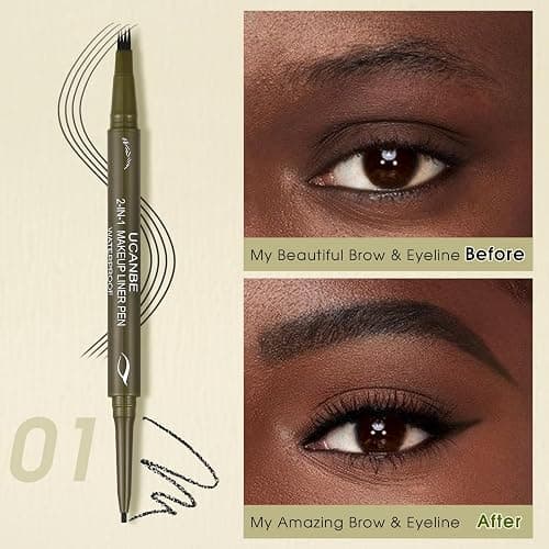 UCANBE Eyebrow Pen, Dual-Ended Eyebrow Pencil with 4-Fork-Tip & Gel Eyeliner for Women, Eye Brow Pen with Gel Eyeliner Pencil, Microblading Eyebrow Pencils with Hair Like Strokes, Soft Black thumbnail 3