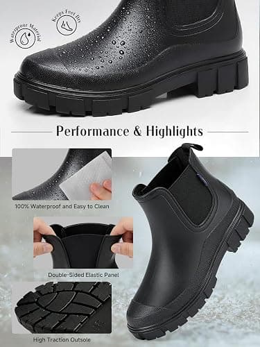 lefunnix Womens Rain Boots, Waterproof Short Ankle Rainboots Arch Support Chelsea Boots Non-Slip Rubber Shoes for Outdoor Work Garden Rain thumbnail 4