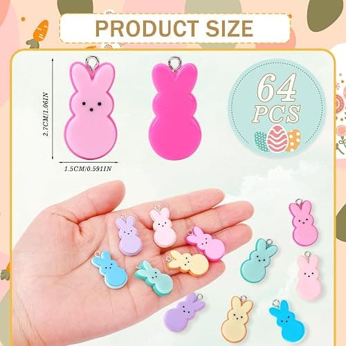 Augshy 64 Pcs Easter Bunnies Charms Resin Rabbit Beads Rabbits Ornament Pendant for Easter DIY Craft Bracelet Necklace Jewelry Making thumbnail 3