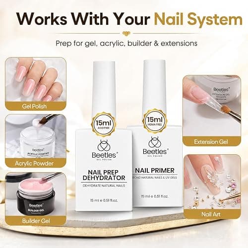 Beetles Nail Dehydrator and Primer Set, 2Pcs 15ml, HEMA-Free | Acid-Free Natural Nail Prep with Fast-Dry Dehydrator and Bond Primer for UV Gel Nails and Professional Salon Use thumbnail 3