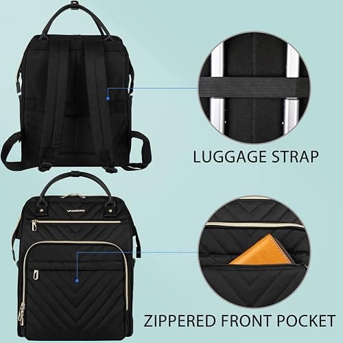 VANKEAN 17 Inch Laptop Backpack for Women Men Fashion Computer Work Bag, Large Capacity Waterproof Backpack with USB Port & RFID Pockets, College Daypack Business Travel, Black thumbnail 4