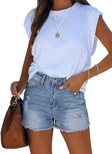 ZOLUCKY Jean Shorts Womens Summer High Waisted Denim Stretchy Ripped with Pockets thumbnail 4