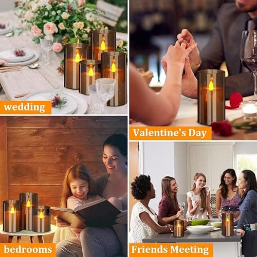 wemarry Flameless Candles 4" 5" 6" Set of 3 Acrylic Glass Pillars 3" Diameter Battery Operated Flickering Candles Include 10-Key Remote with Timer Function 400+ Hours (Gray, Warm Light 3 Pack) thumbnail 4
