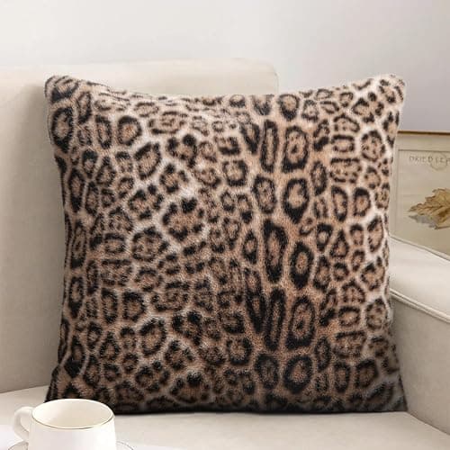 cygnus Faux Fur Cheetah Print Pillow Covers 18X18 inch Set of 2 Leopard Couch Pillowcase Fluffy Fuzzy Decorative Square Throw Pillows for Couch Sofa Living Room Bedroom Decor thumbnail 7