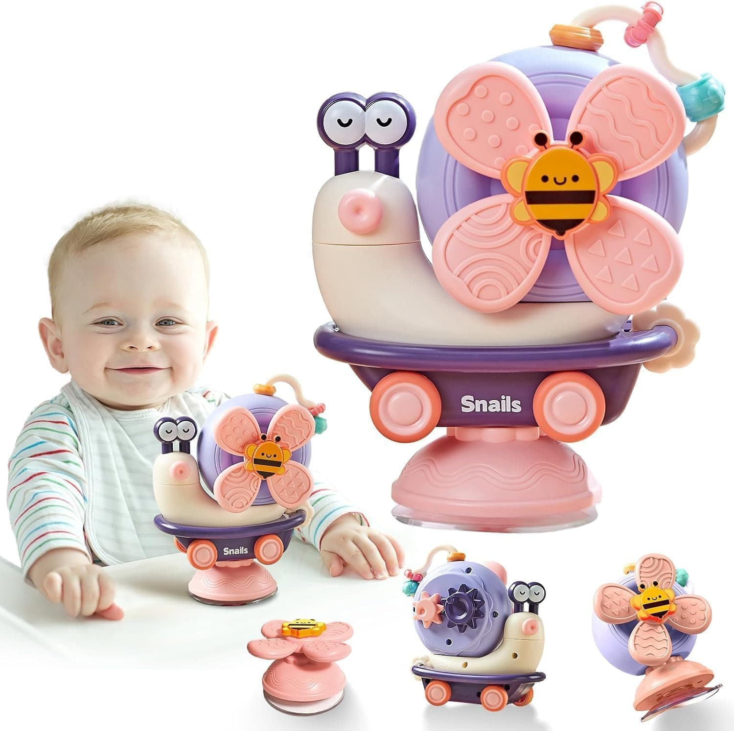 Montessori Sensory Toys，Infant Toys can be Assembled and Disassembled，High Chair Toy can be Broken Down into Baby car Toy/Spinning Top (Purple) - Image 1