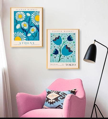 dazongweihan Flower Market Poster Set of 9, Abstract Wall Art Prints,Vintage Colorful Floral Wall Art Decor,Minimalist City & Flower Painting Pictures,Pink Prints Wall Art,8x10in, Unframed(Q) thumbnail 3