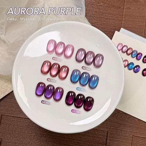 GAOY Aurora Purple Cat Eye Gel Nail Polish Set with Magnet, 6 Colors UV Gel | Translucent Iridescent Velvet Orchid Violet Berry, Holographic Glitter Shimmer, UV Cure, Soak Off, Salon & DIY Nail Art thumbnail 5