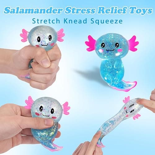 Axolotl Squishy Stress Ball, Soft TPR Slow Rising Squeeze Toy, Cute Axolotl Fidget Toy for Stress Relief, Anxiety Calming Sensory Toy for Kids Adults(Blue Long Tail Axolotl) thumbnail 3