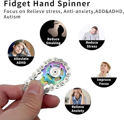Bike Chain Fidget Toy, Fidget Chain, Chain Fidget Toy, Chain Fidget Spinner, Bike Chain Gears Toy, For Anxiety Relief, Metal Fingertip Spinning Sensory Toy for Adult Kid (Colorful) thumbnail 4
