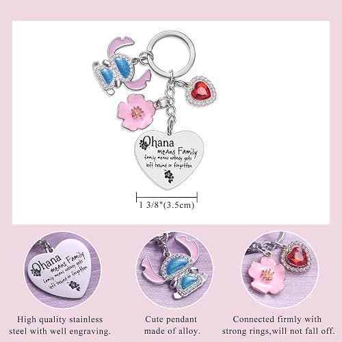 Cute Keychain Ohana Means Family Friendship Gifts For Daughter Teens Girls | Gift for Birthday Christmas 316L Stainless Steel Highly Polished Engraved Heart Keychain with Gift Box thumbnail 2
