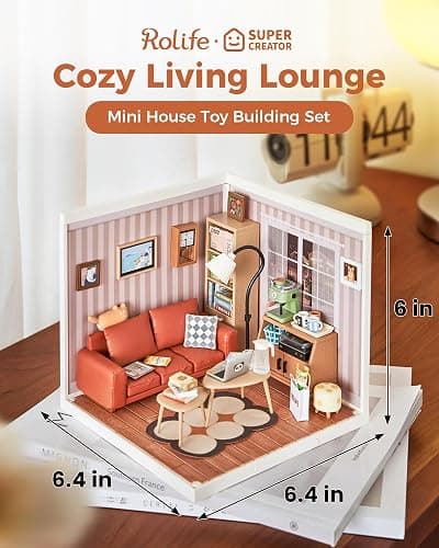 Rolife DIY Miniature Plastic House Building Set Toys Playset with LED Suitable for Mini Figures Construction Toys Diorama Kit Gifts for Teens Adults (Cozy Living Lounge) thumbnail 2