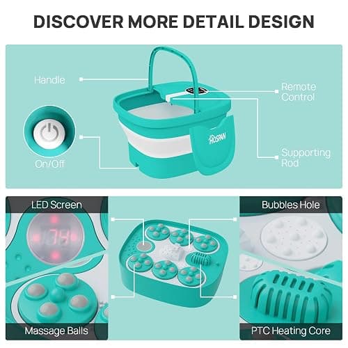 HOSPAN Collapsible Foot Spa Electric Rotary Massage, Foot Bath with Heat, Bubble, Remote, and 24 Motorized Shiatsu Massage Balls. Pedicure Foot Spa for Feet Stress Relief thumbnail 5