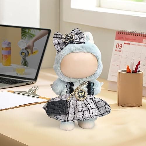 Clothes for Labubu – Lovely Doll Dress with Bow Headband & Mini Chain Bag, Fashion Accessories for Doll Outfit (Chic Black) thumbnail 2