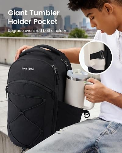 LOVEVOOK Everyday Laptop Backpack for Women & Men With Giant Tumbler Holder,15.6 Inch Classic Travel Work College Teacher Carry on Backpack Purse,Waterproof Computer laptop Bag Hiking Backpack,Black thumbnail 2