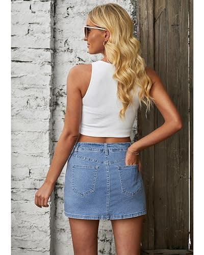 Vetinee Jean Skorts for Woman High Waisted Trendy Slit Stretchy Denim Skirt with Shorts Y2K Casual Summer Skorts Skirts - Medium - Blue Fog thumbnail 2