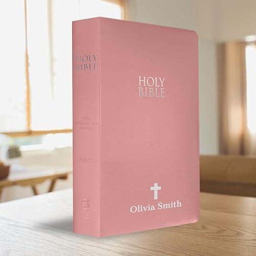 MerchSalad Personalized NIV Bible New International Version Faux Leather Holy Bible with Custom Name SMALL PRINT with Red-Highlighted Verses, Custom Gift for Christian & Religious Celebrations | Pink thumbnail 6