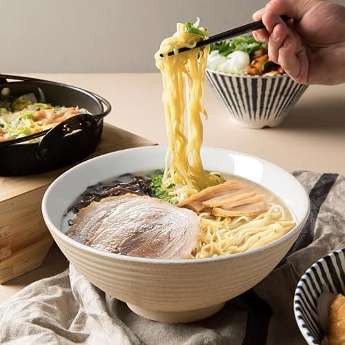 NUTRIUPS 1200ml Ceramic Ramen Bowl Set of 2 Noodle Bowls with Chopsticks and Spoons(Teal) thumbnail 4