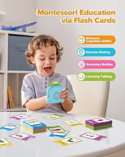 Airbition Talking Flash Cards for Toddlers 1 2 3 4 Year Olds, Montessori Language Learning with 224 Words, Pocket Speech Therapy and Autism Playthings, Children's Sensory Educational Device thumbnail 3