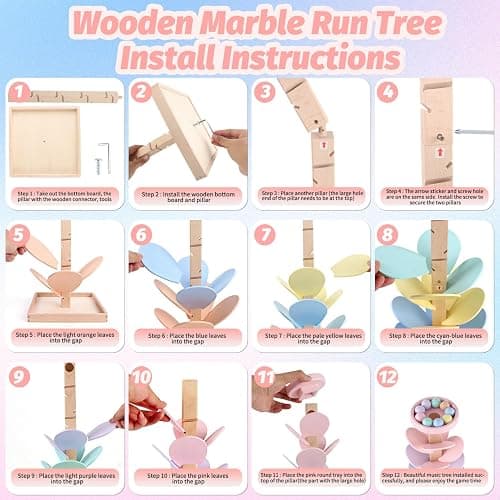 Wooden Marble Run Ball Drop Montessori Toy for 4-8 Boys Girls (Height: 28") | Wood Music Tree Marble Ball Run Game 3-5 8-12 Years Old Learning Color Sorting Sensory Toys Birthday Gift thumbnail 3