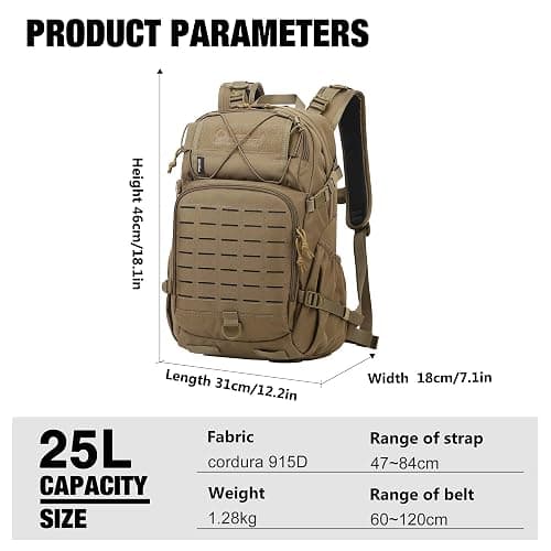 Mardingtop Small Military Tactical Backpack for Men,25L Molle Cordura Backpack for Hiking,Camping,Rucking thumbnail 3