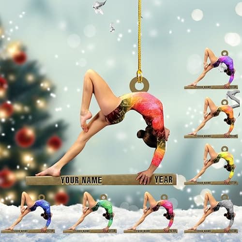 Personalized Gymnastics Christmas Ornament 2025, Gymnast Girl Figurine in Blue Leotard on Balance Beam for Xmas Tree, Gymnastic Ornament for Girl Gymnastics Ornament 2033 - Image 1