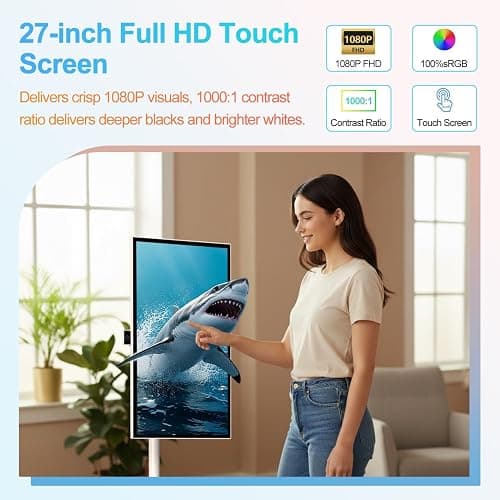 VLH 27 Inch Smart Portable TV, FHD Touch Screen Monitor on Wheels, Android 15, 6GB +128GB, Wireless Movable Display, EDLA-Certified, 13MP Camera, Speaker, 8 Hour Battery, HDMI, Voice Remote Control thumbnail 2