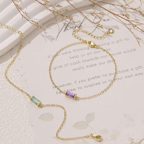 FUNEIA Birthstone Gold Bracelets for Women Non Tarnish Trendy Dainty 14K Gold Plated Bracelet Stack Stackable Blue Green May Emerald Friendship Bracelets Jewelry Gifts for Mom Best Friend thumbnail 8