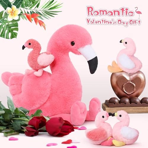 MorisMos Plush Flamingo Stuffed Animal-18 Inch Mommy Stuffed Flamingo with 4 Baby Bird Plush Toys Inside Zipper Tummy, Pink Bird Stuffed Animals Gift for Girl Women Decor Birthday Christmas Valentines thumbnail 2