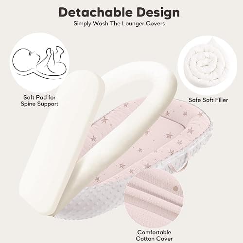 Bearmoss Baby Nest Pod for Newborn, Breathable & Soft Cotton Baby Lounger Infant Lounger Pillow, Babies Newborn Essentials Gifts for Baby Boys&Girls Home and Travel(Pink Sky) thumbnail 6