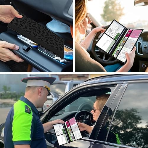 Kakurookie Car Registration and Insurance Holder, with Magnetic Closure for License, Cards and Documents, All Vehicle Needs and Car Accessories (Leopard-Black) thumbnail 7