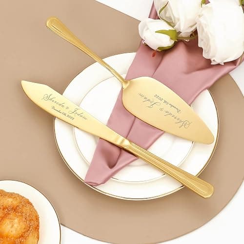 Personalized Wedding Cake Knife and Server Set, Vintage Engraved 2-Piece Pie Cake Cutter Serving Set, Custom Bridal Anniversary Birthday Quinceaera Gift thumbnail 6