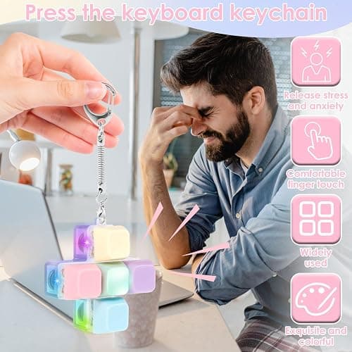 4 Pcs Adult Keyboard Clicker Toys, Portable Mechanical Keyboard Keychain Toy, Decompression Toys, Funny Cube Key Button Stress Relief for Adults Present to Relief Pass Time thumbnail 3