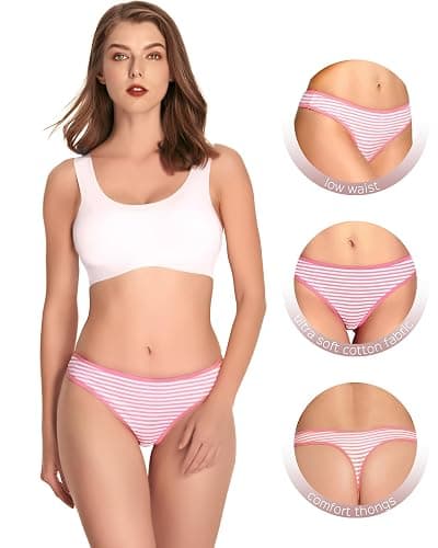 ANZERMIX Women's Breathable Cotton Thong Panties Pack of 6 thumbnail 3
