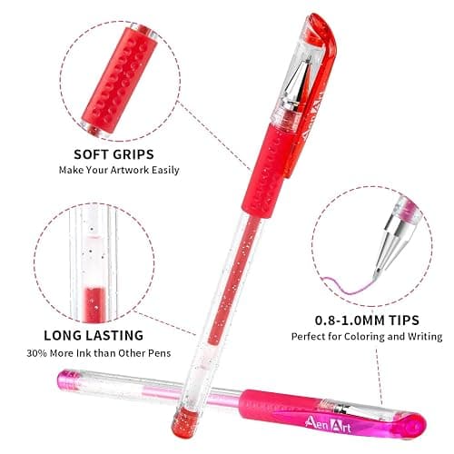 Aen Art Glitter Gel Pens, 100 Color Glitter Pen Set for Making Cards, 30% More Ink Neon Glitter Gel Marker for Adult Coloring Books, Journaling Crafting Doodling Drawing thumbnail 4