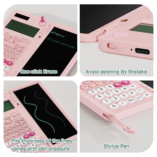 Rechargeable ROATEE 991ES MAX Scientific Calculators, CalcNote Multiview 4-Line Display with LCD Writing Tablet Notepad, Foldable Portable for Business High School College Students and Teacher(Pink) thumbnail 2