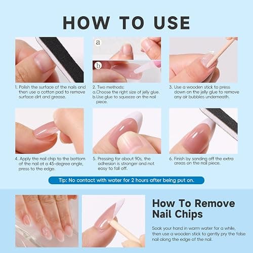 HOSAILY 3D Summer Beach Press on Nails Medium Almond, Blue White Ombre Shell Star Pearl Designs Semi-Handmade Full Cover Stick on Nails Gift for Women, 24Pcs Glossy Reusable Fake False Nails with Glue thumbnail 5