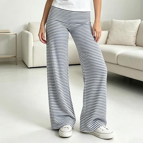 SUEER Women Y2K Fold Over Yoga Pants Elastic Low Waist Contrast Color Straight Wide Leg Soft Sweatpants thumbnail 2