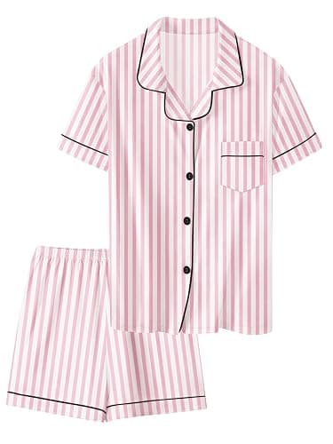 SANGTREE Unisex Kids Pajamas 2 Piece Set Short Sleeve Silky Button Down Sleepwear Loungewear for Boys & Girls Ages 5-14 Years thumbnail 4