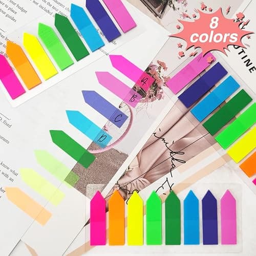 KICNIC Page Markers Colored Sticky Tabs 800 Pcs, Translucent Arrow Flags for Page Marking, Fluorescent Index Tab Stickers for Notebooks, Small Sticky Notes Flags [8 Colors, 4 Sets] thumbnail 3
